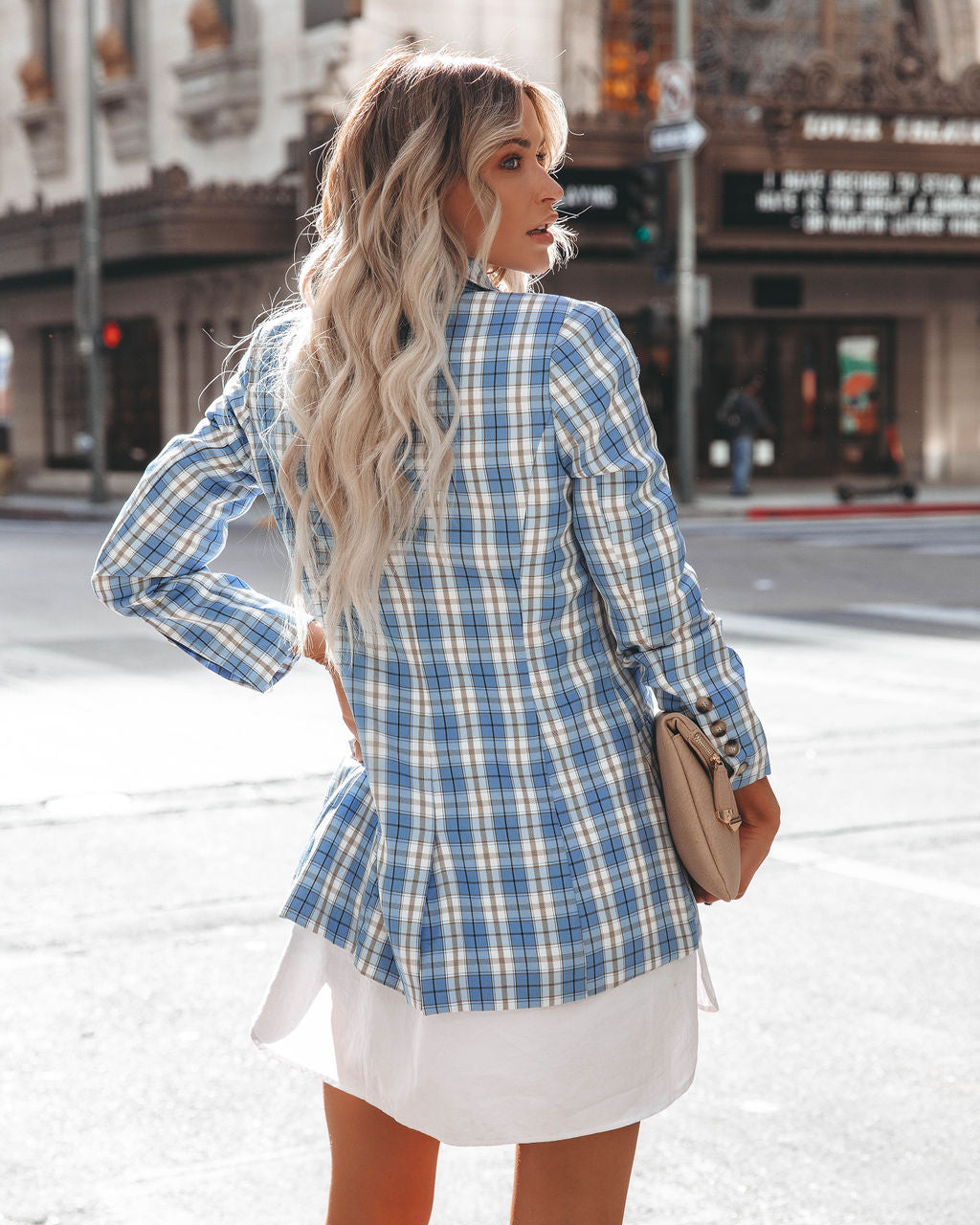 Fava Pocketed Plaid Blazer - Blue