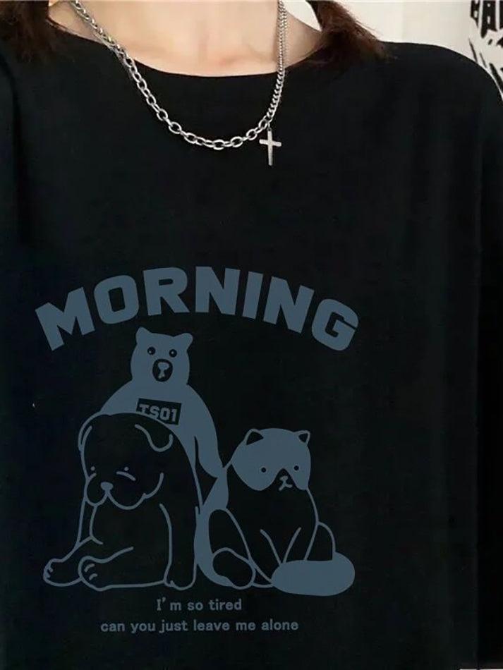 Short Sleeve Animal & Lettering Print Loose-Fit Top - HouseofHalley