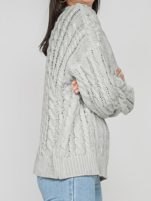 Openwork Round Sleeve Cable-Knit Sweater