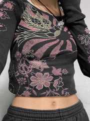 Floral Print Ribbed Slim Long Sleeve Knit - HouseofHalley