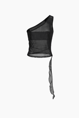 Flower Embellished One Shoulder Mesh Tank Top - HouseofHalley