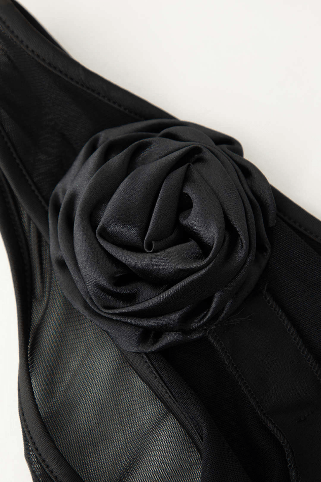 Flower Embellished One Shoulder Mesh Tank Top - HouseofHalley