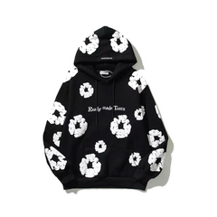 Retro Printed Flower Oversize Hoodie