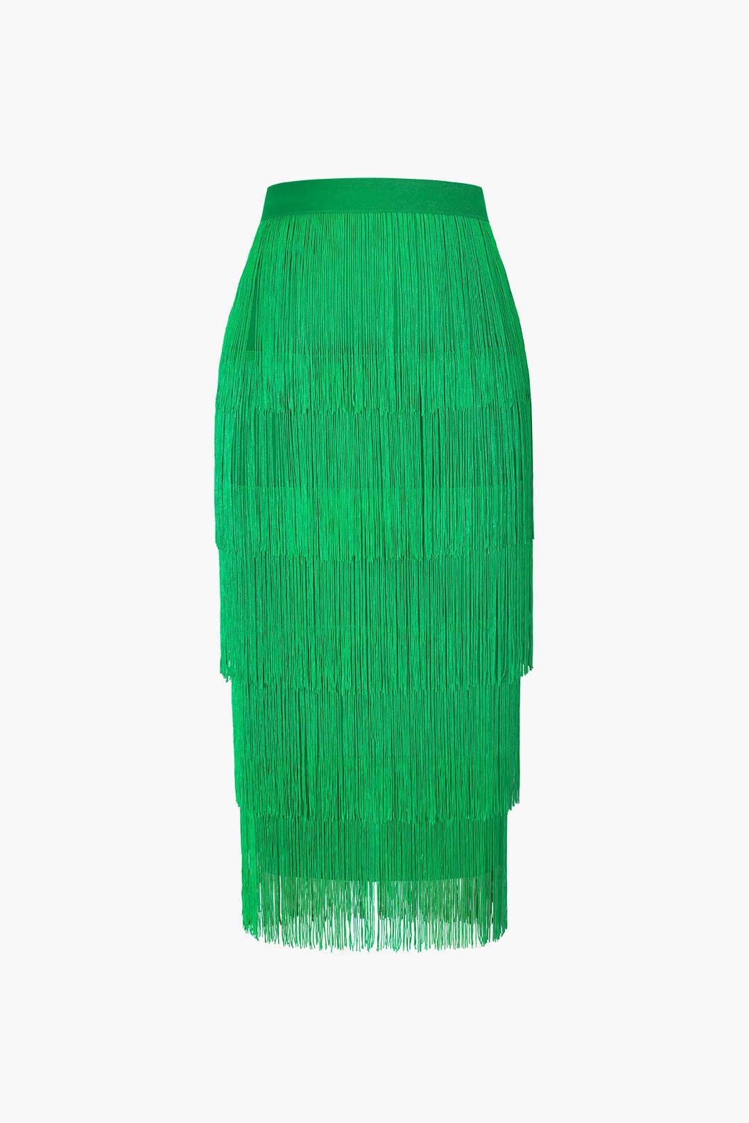 Fringed Tiered Midi Skirt - HouseofHalley