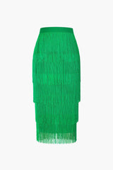 Fringed Tiered Midi Skirt - HouseofHalley