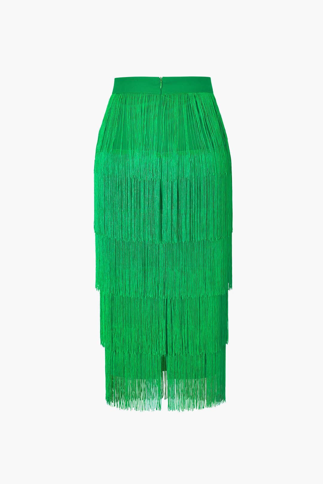 Fringed Tiered Midi Skirt - HouseofHalley