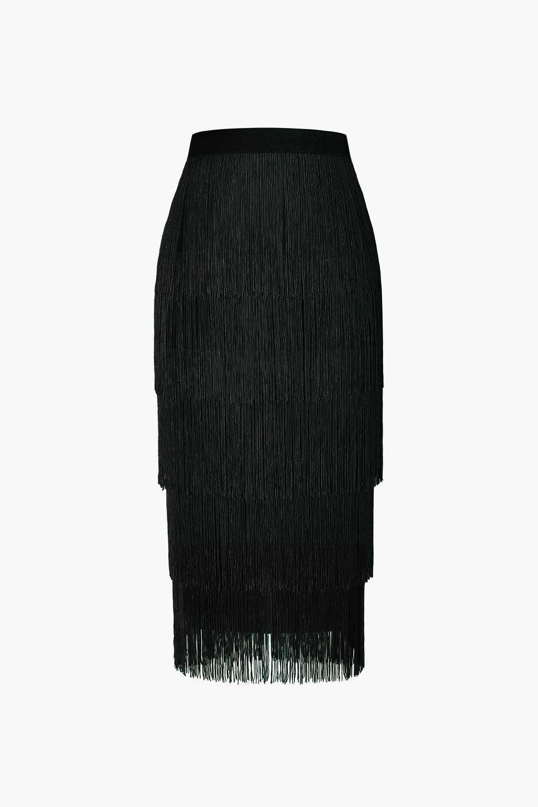 Fringed Tiered Midi Skirt - HouseofHalley