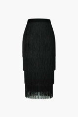 Fringed Tiered Midi Skirt - HouseofHalley