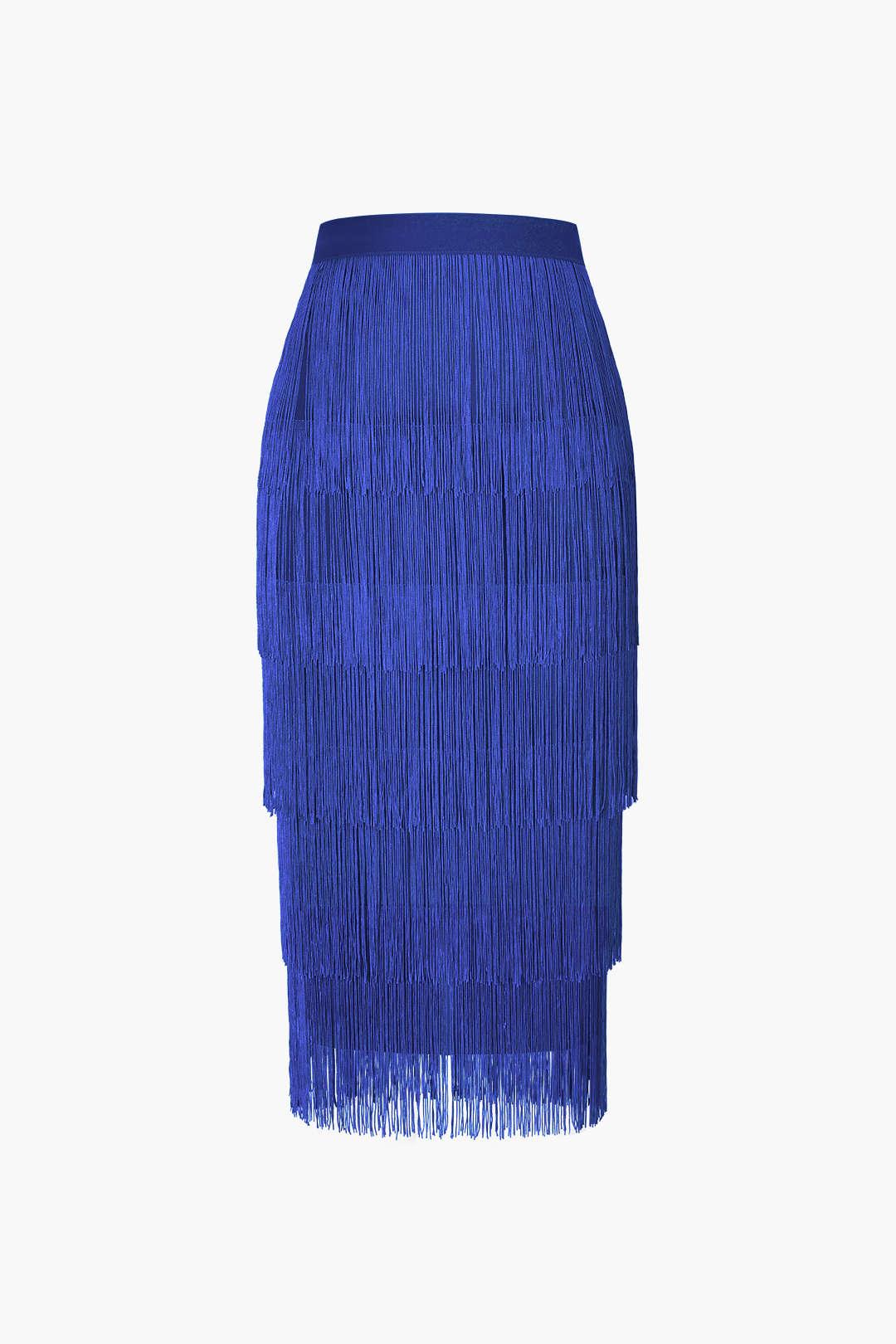 Fringed Tiered Midi Skirt - HouseofHalley