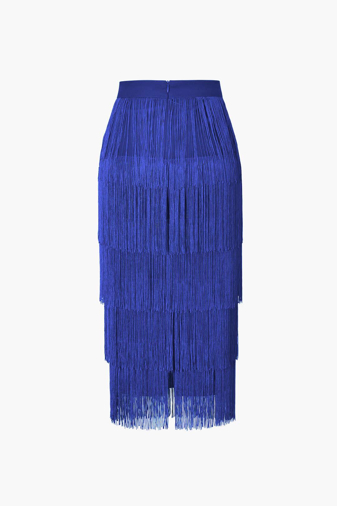 Fringed Tiered Midi Skirt - HouseofHalley