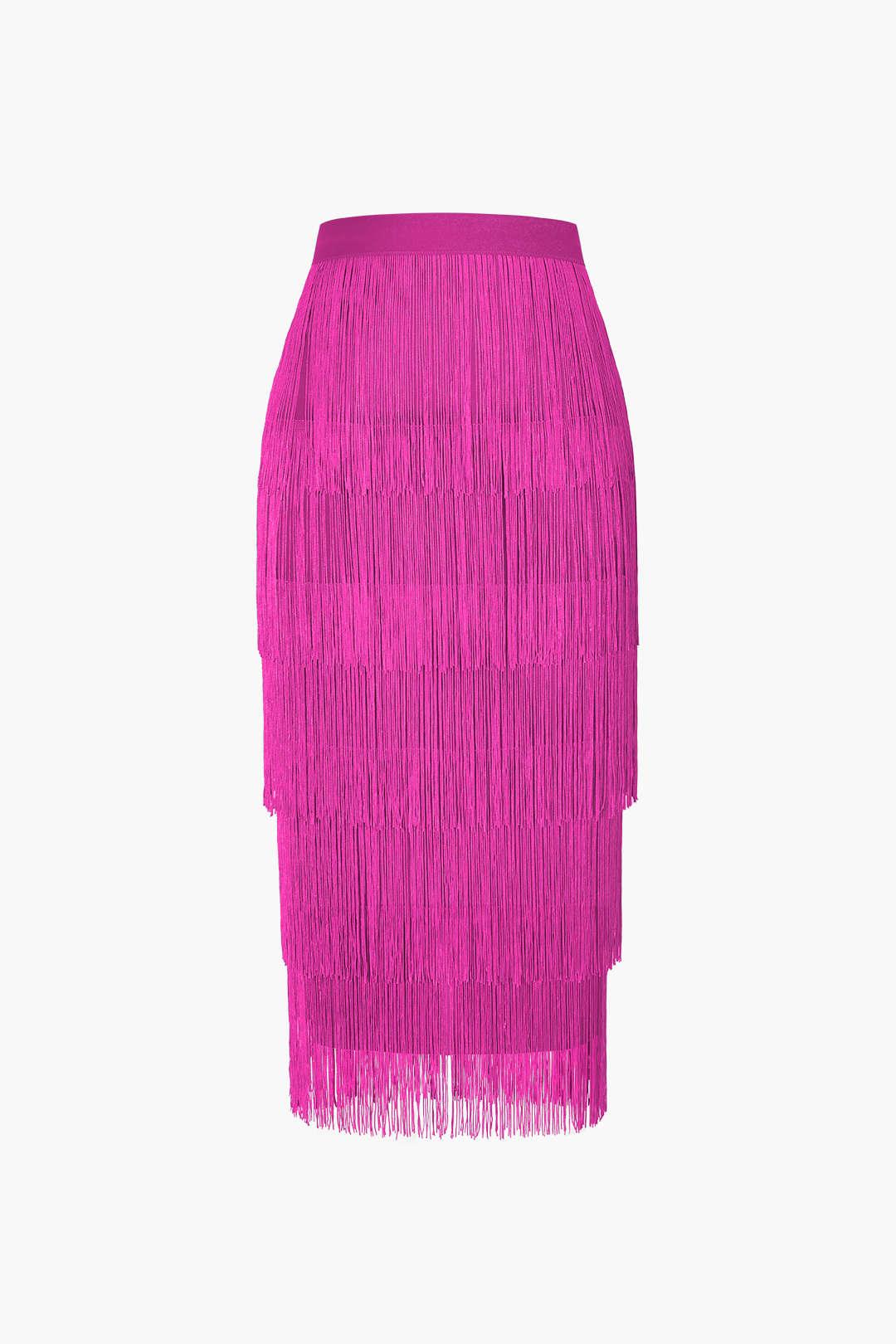 Fringed Tiered Midi Skirt - HouseofHalley