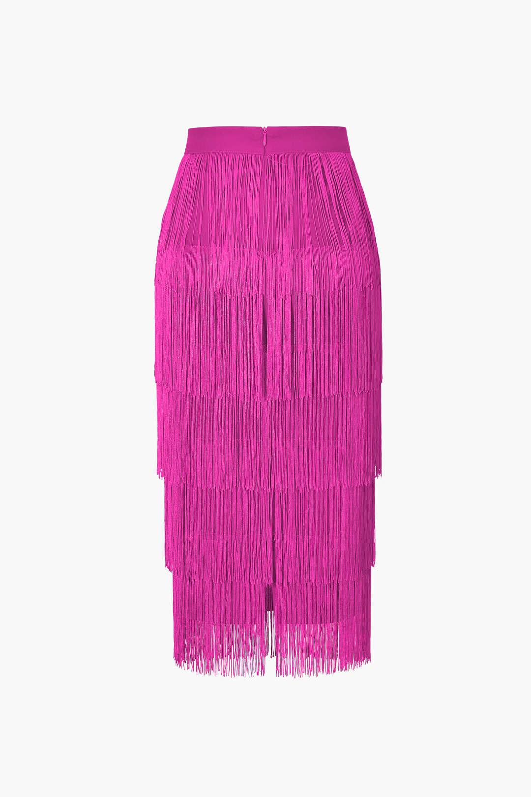 Fringed Tiered Midi Skirt - HouseofHalley