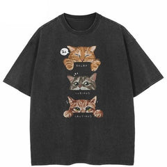 Funny Cartoon Cat Graphic T-Shirt