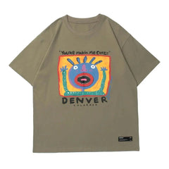 Funny Cartoon Print Cotton T-Shirt