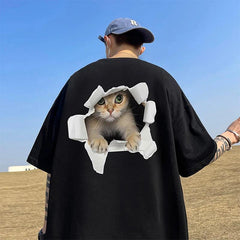 Funny Cat Printed Oversized T-shirt