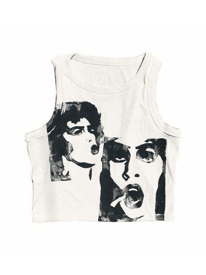 Funny Face Print Cropped Tank Top - HouseofHalley