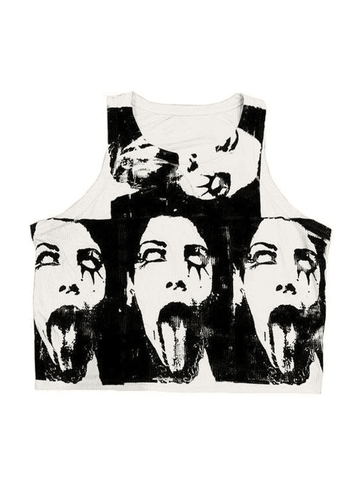 Funny Face Print Cropped Tank Top - HouseofHalley