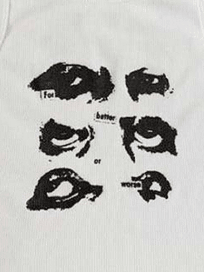 Funny Face Print Cropped Tank Top - HouseofHalley