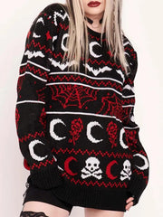 Gothic Moon Skull Pattern Sweater