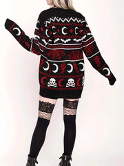 Gothic Moon Skull Pattern Sweater
