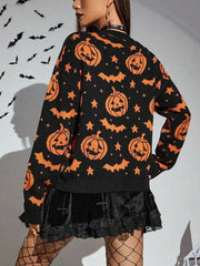 Gothic Pumpkin Bat Knitted Sweater