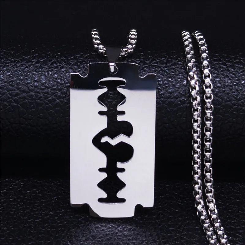 Gothic Razor blade pendant - black