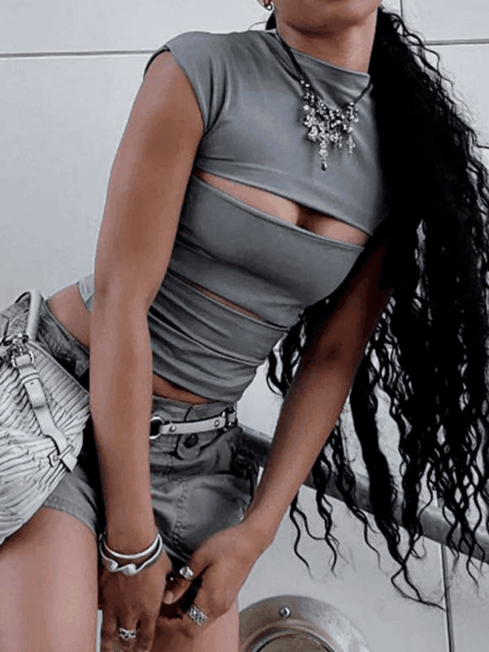 Gray Cutout Short Sleeve Tee - HouseofHalley