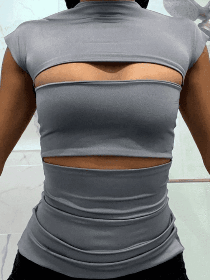 Gray Cutout Short Sleeve Tee - HouseofHalley