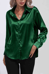 Lapel Satin Button Up Blouse