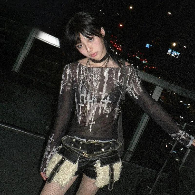 Grunge Aesthetics Mesh Tops