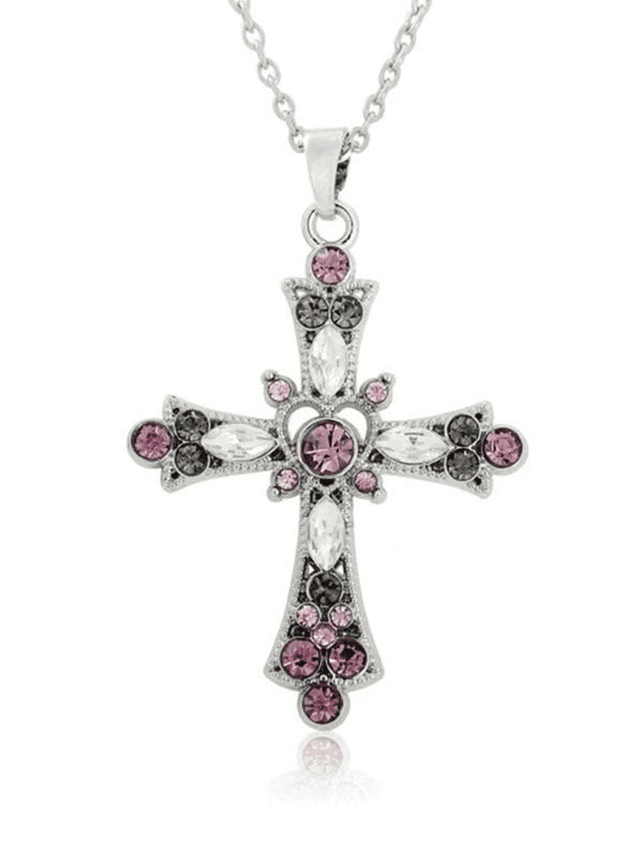 Grunge Rhinestone Cross Pendant Necklace - HouseofHalley