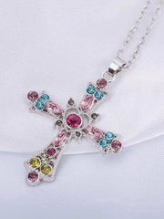 Grunge Rhinestone Cross Pendant Necklace