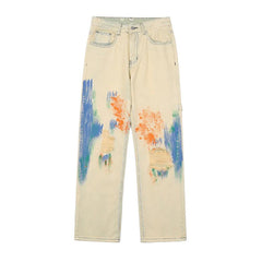 Hand Painted Ripped Straight Jean