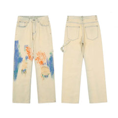Hand Painted Ripped Straight Jean