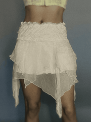 High Waist Mesh Asymmetric Hem Mini Skirt - HouseofHalley