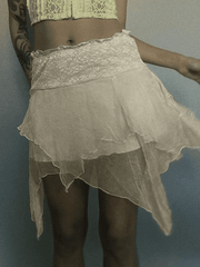 High Waist Mesh Asymmetric Hem Mini Skirt