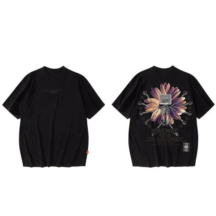 Skeleton Flower Printed Oversize T-Shirt