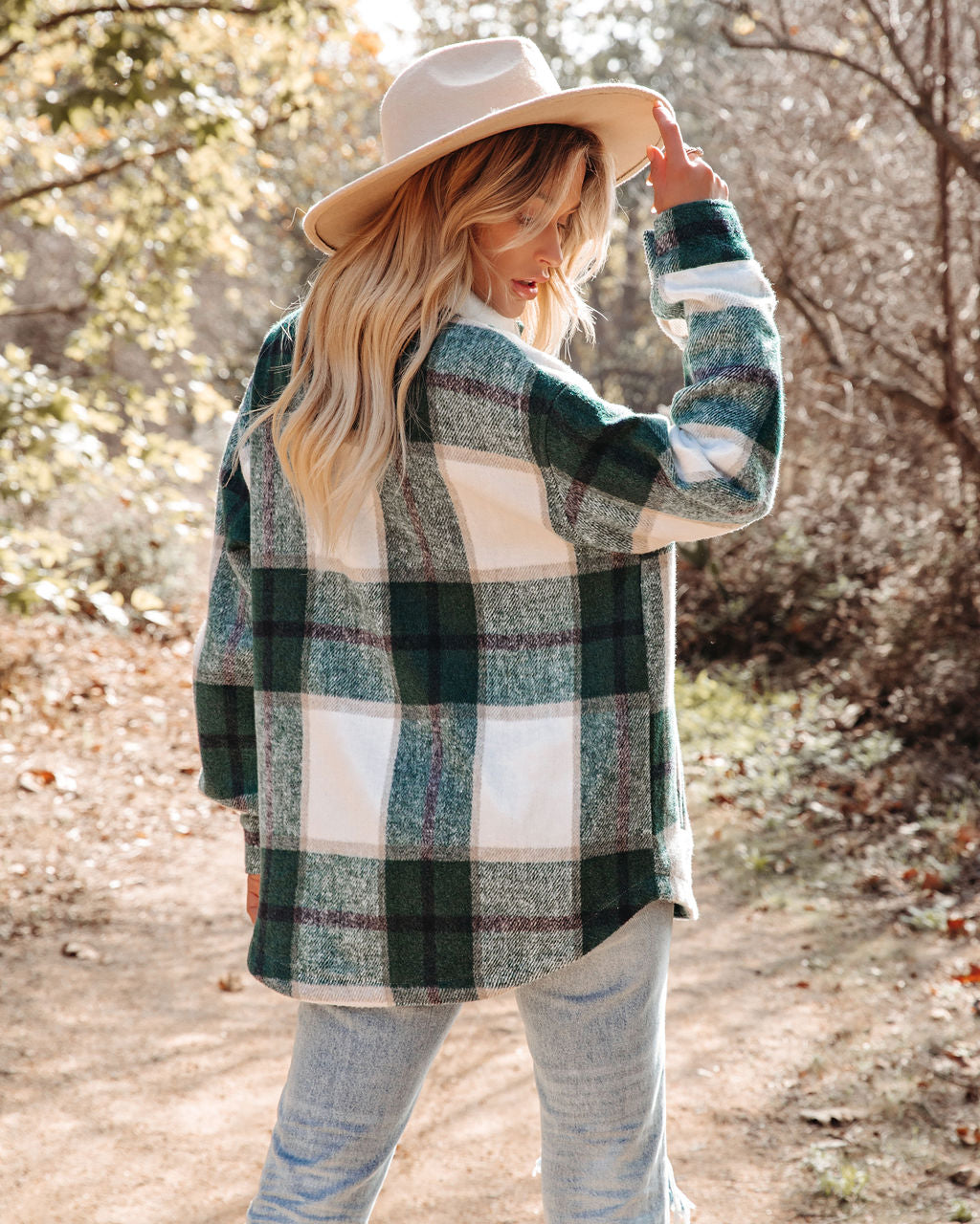 Hometown Pocketed Plaid Shacket - Hunter Green