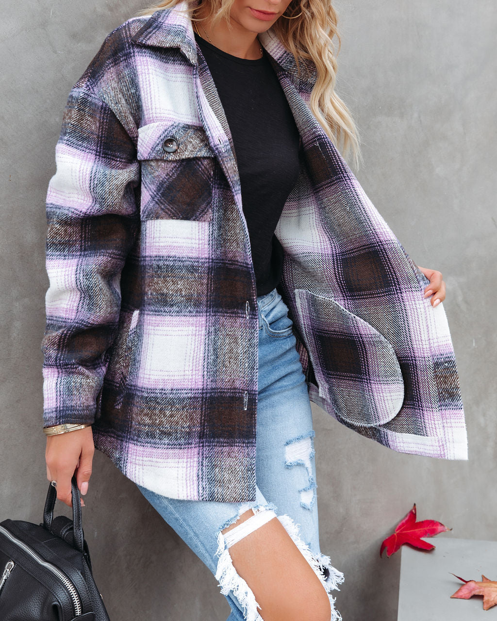 Hometown Pocketed Plaid Shacket - Lavender