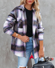 Hometown Pocketed Plaid Shacket - Lavender