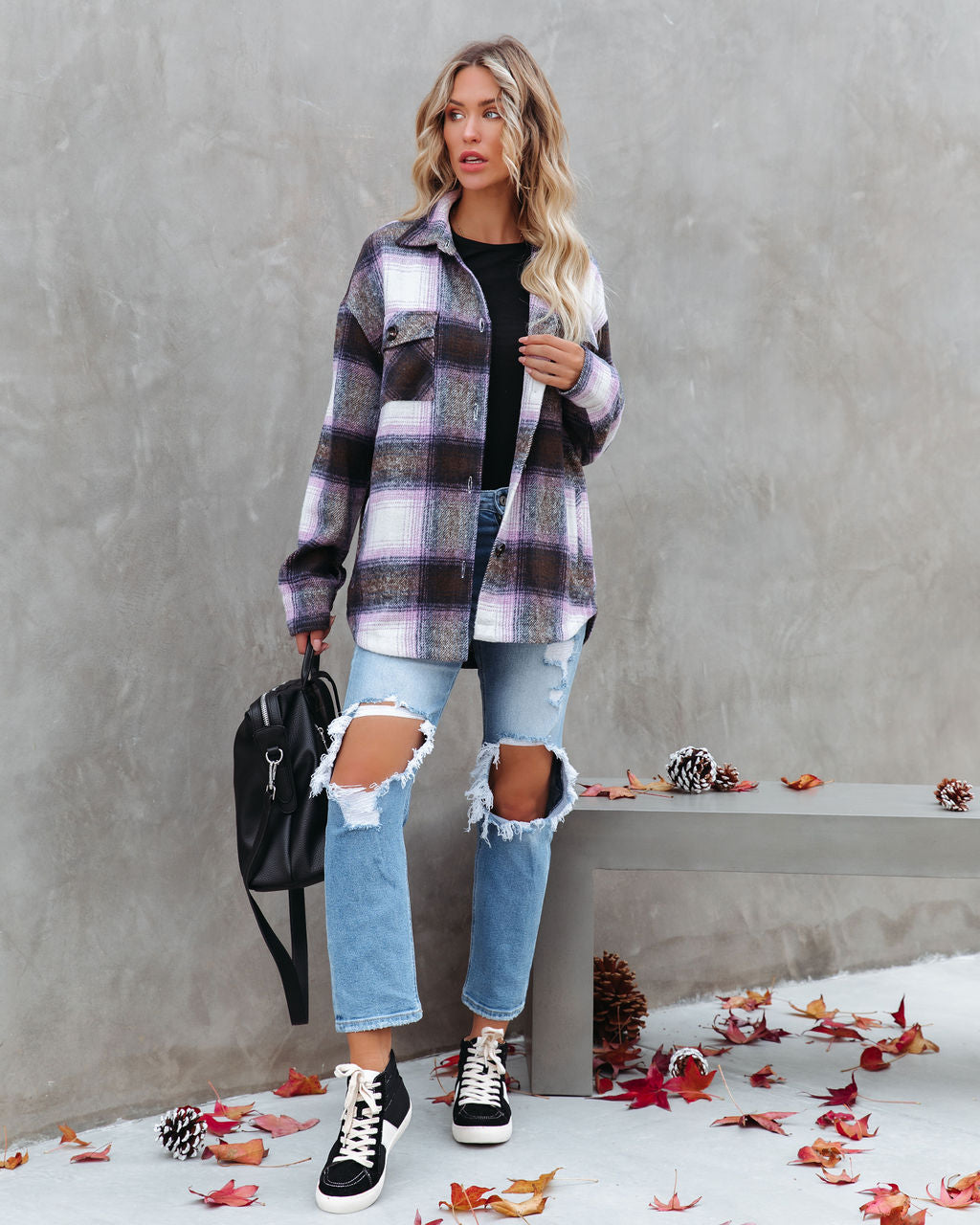 Hometown Pocketed Plaid Shacket - Lavender