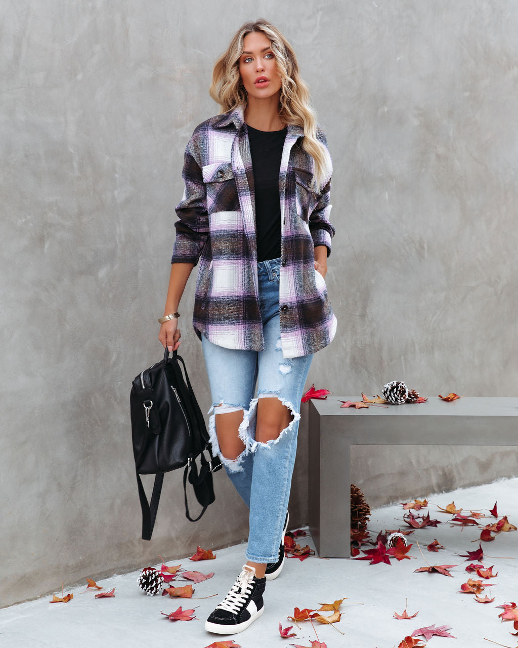 Hometown Pocketed Plaid Shacket - Lavender