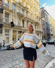 Women's round neck pullover striped contrast sweater