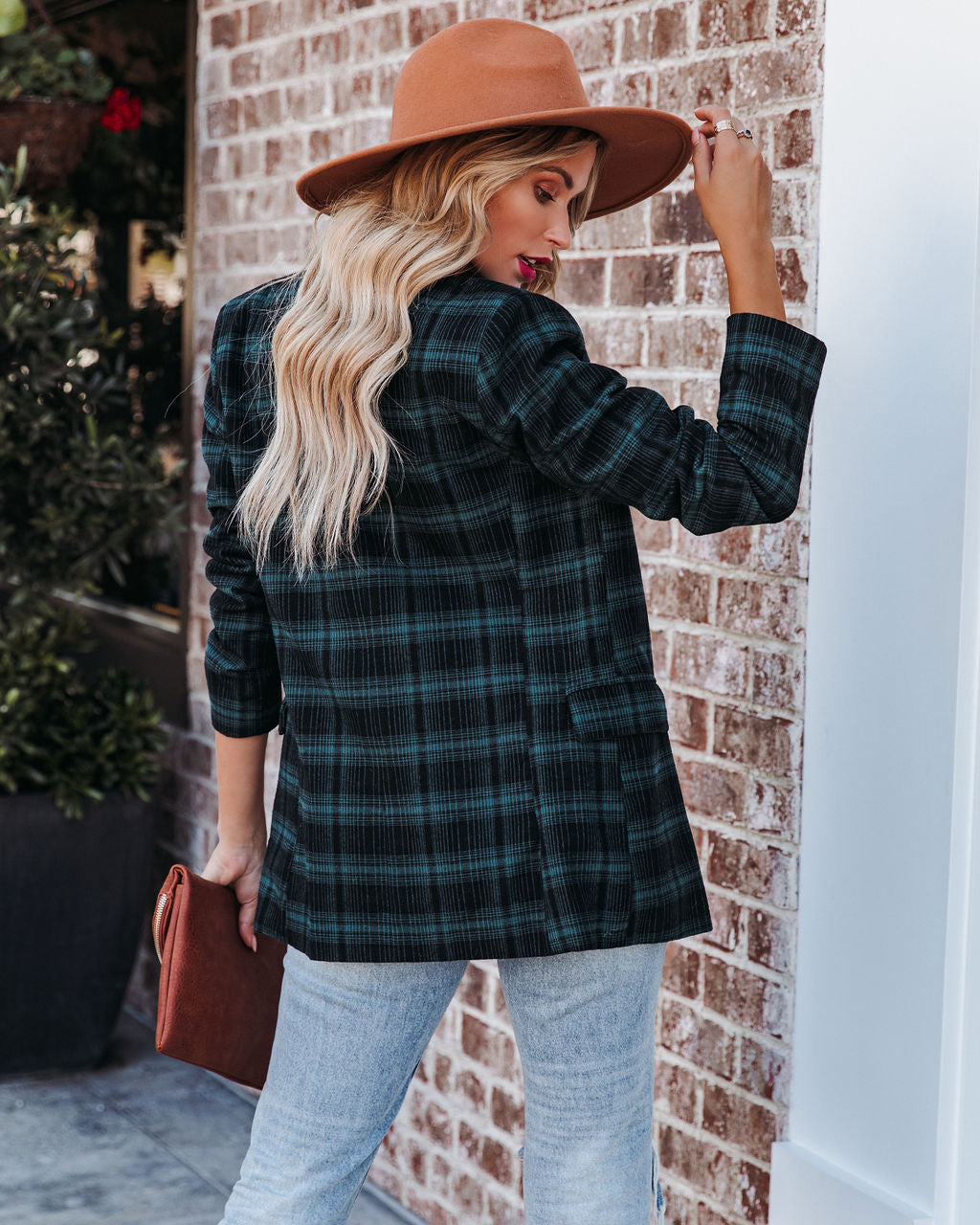 Ike Pocketed Plaid Blazer - Teal