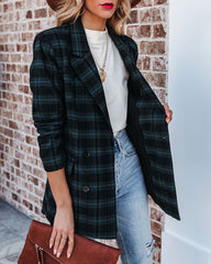 Ike Pocketed Plaid Blazer - Teal