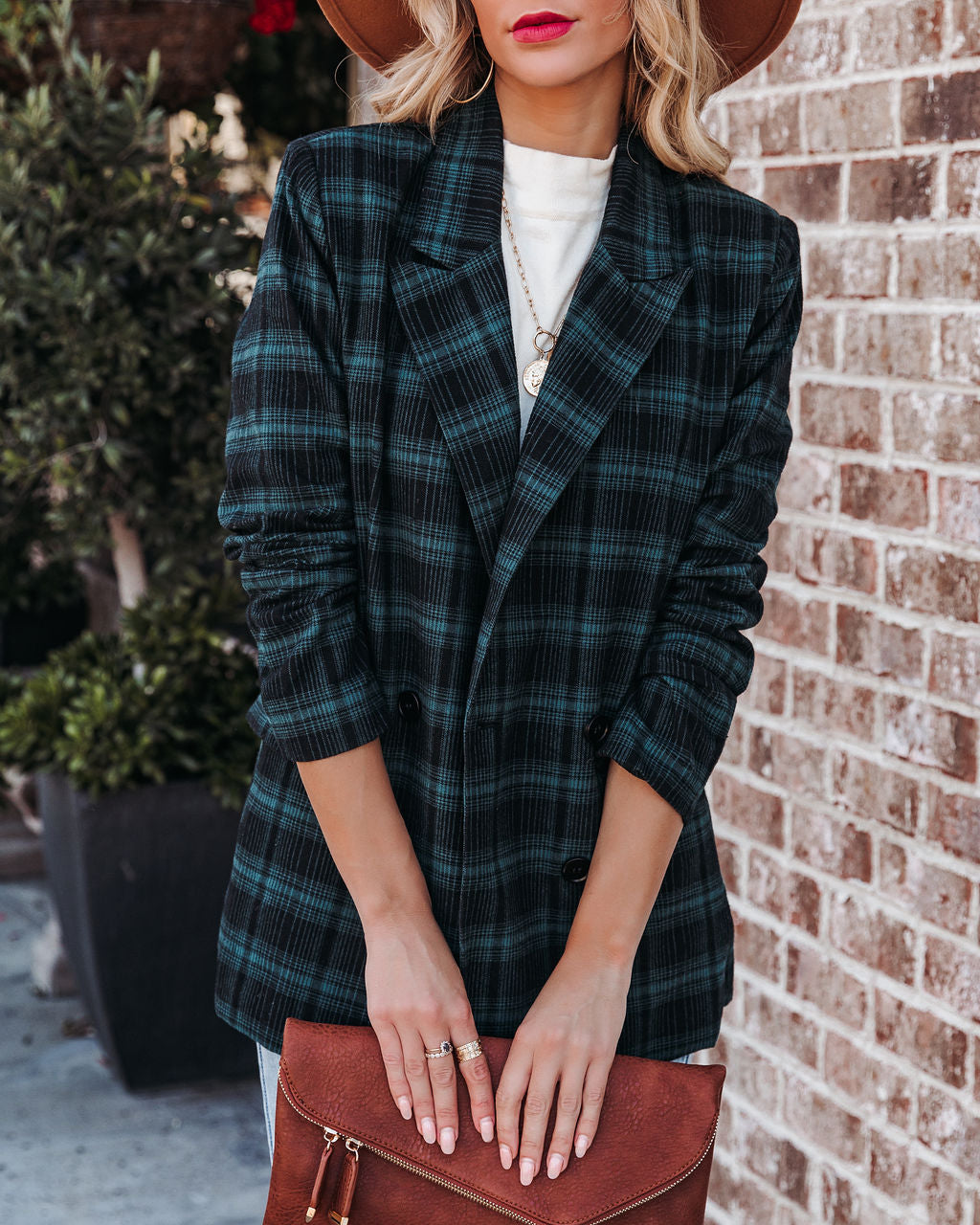 Ike Pocketed Plaid Blazer - Teal