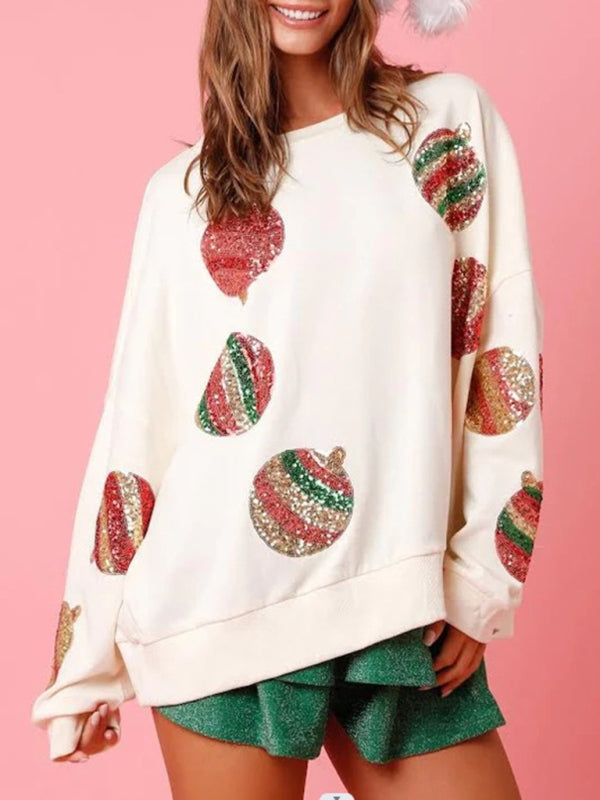 Sequin embroidered fashionable round neck long sleeve sequin patchwork Christmas sweatshirt