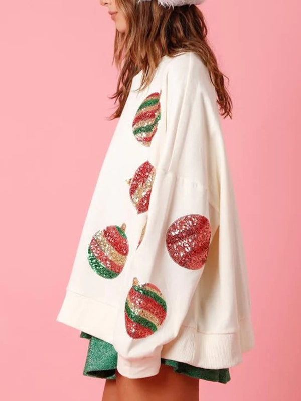 Sequin embroidered fashionable round neck long sleeve sequin patchwork Christmas sweatshirt