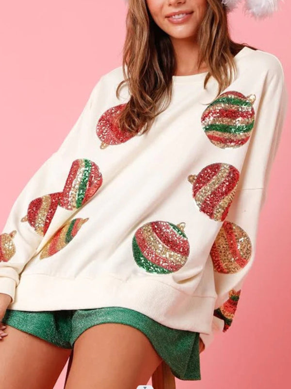Sequin embroidered fashionable round neck long sleeve sequin patchwork Christmas sweatshirt