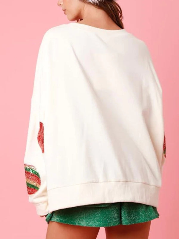 Sequin embroidered fashionable round neck long sleeve sequin patchwork Christmas sweatshirt